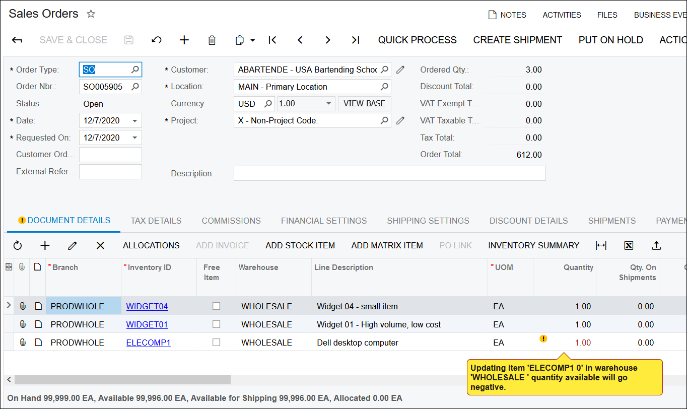 Adding Backordered Items to Invoice