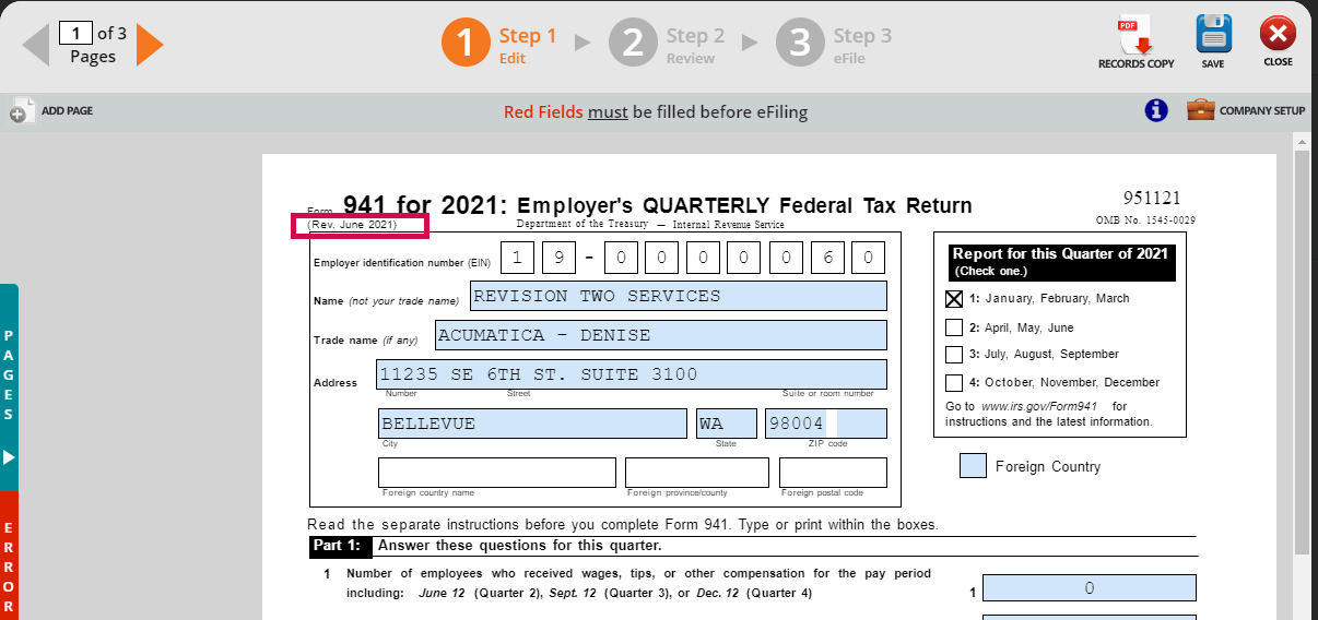 Updated Federal Government form available 941 for 2021 Employer's
