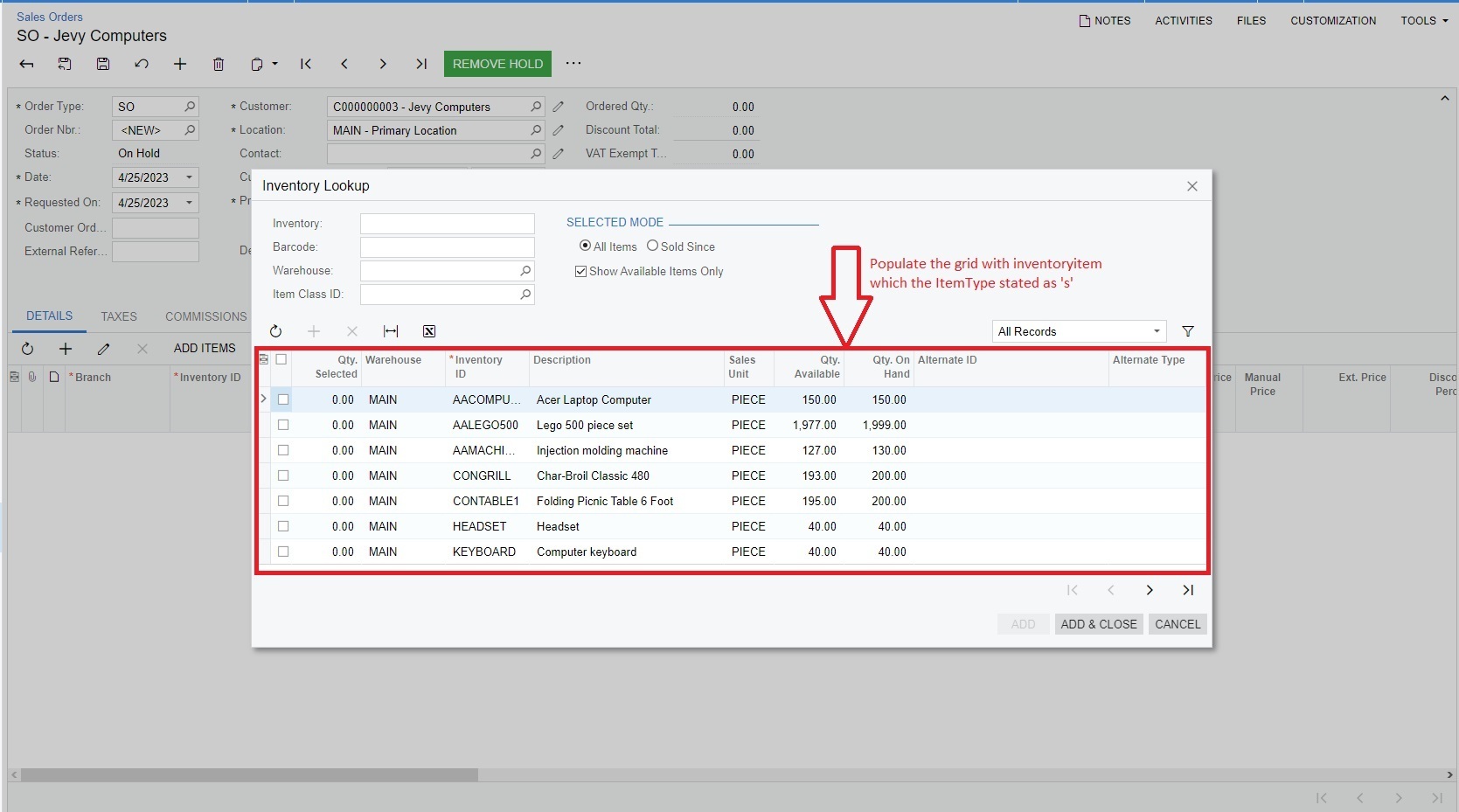 How to Customize Grid View of Inventory Lookup in Sales Order | Community