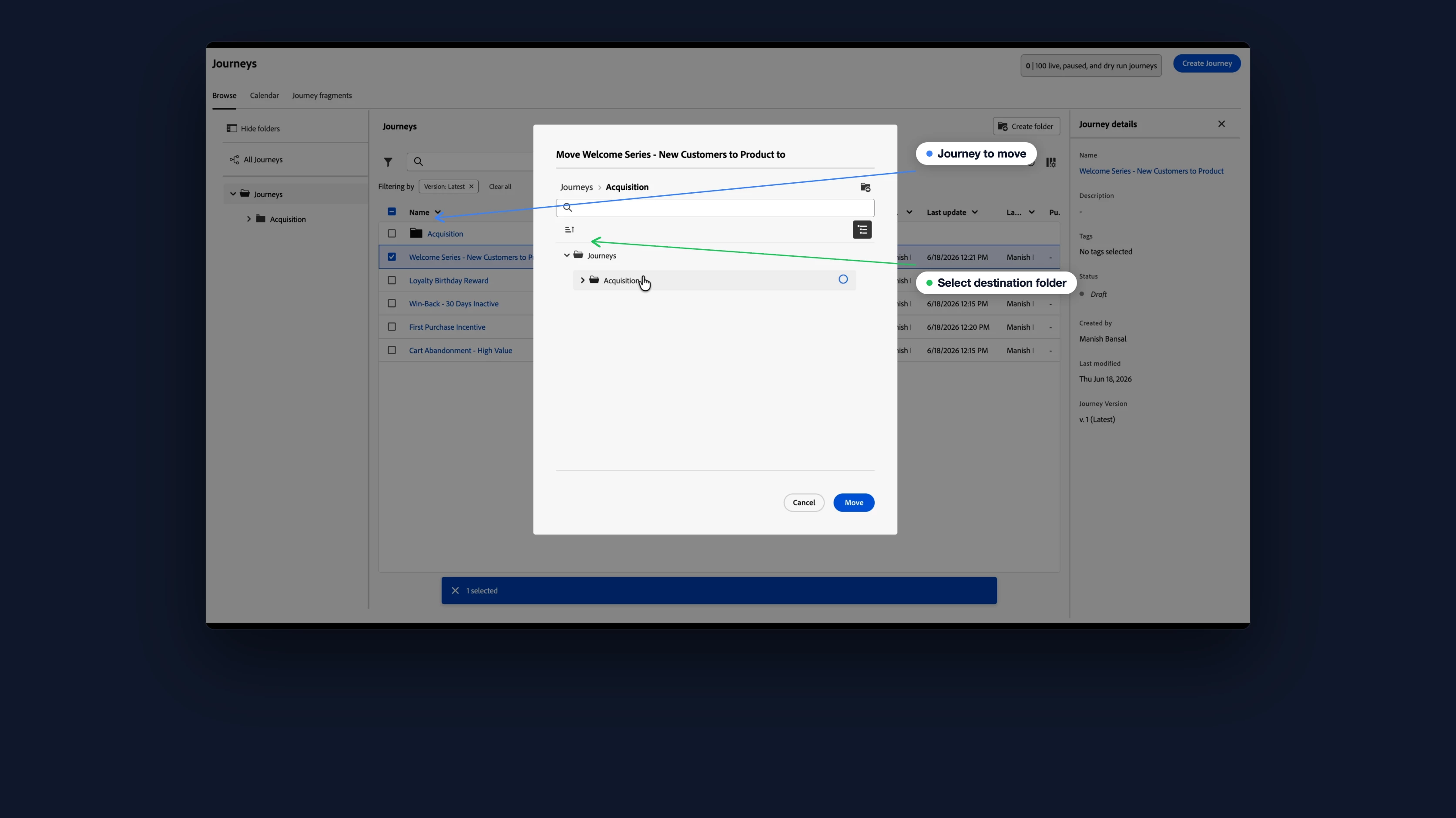 Move to folder picker in AJO