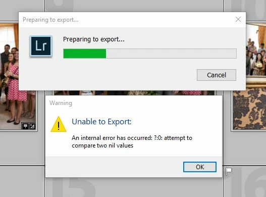 Unable to Export: An internal error has occured: ?:0: attempt to ...