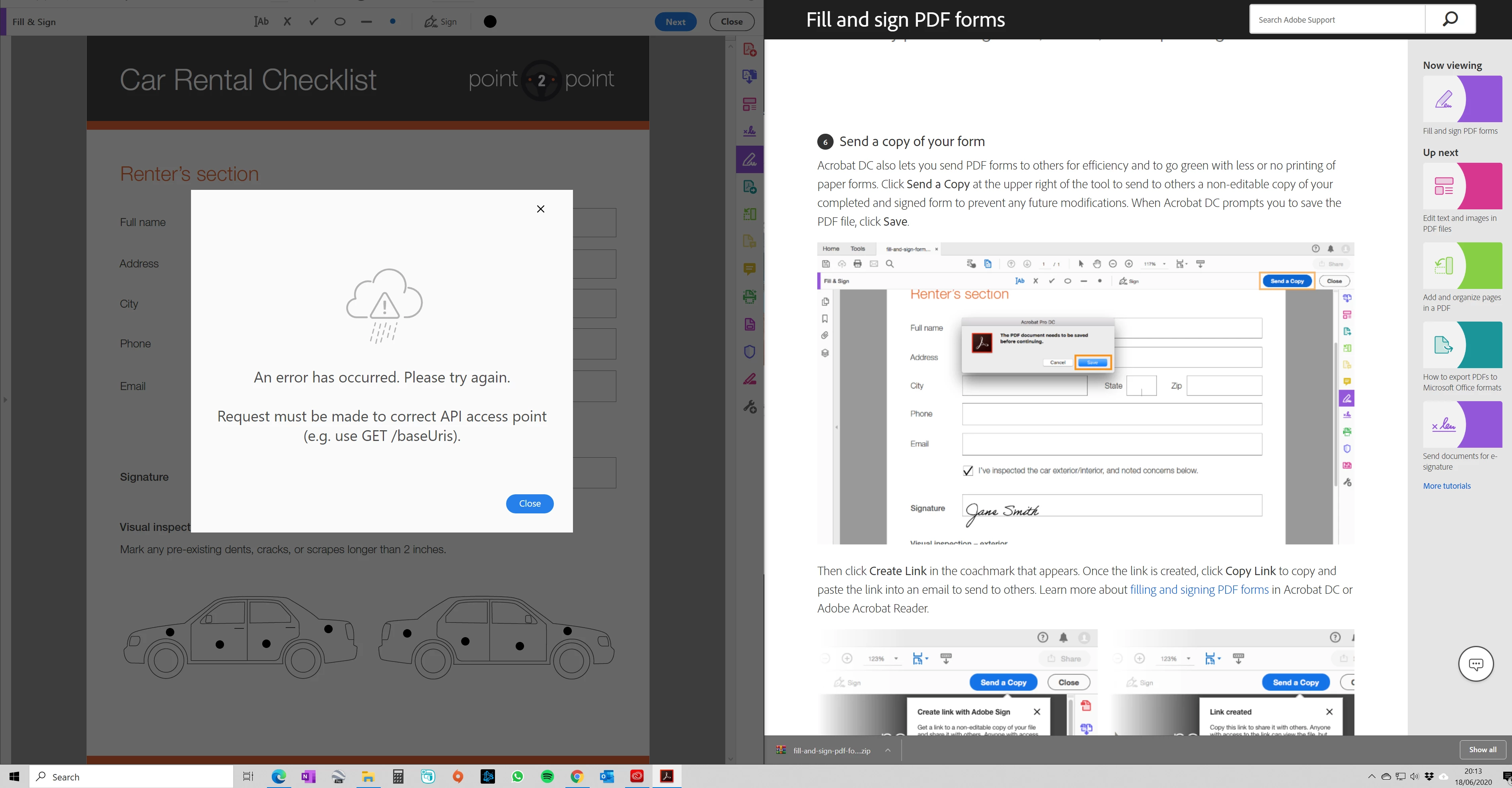 Acrobat DC . Error when trying to send a pdf for signature or create a ...