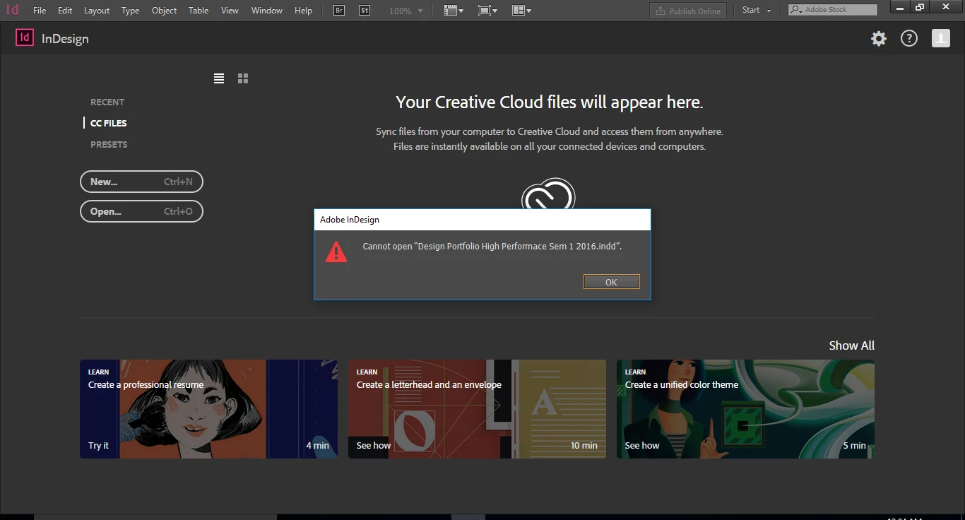 Unable to open an indesign file | Community