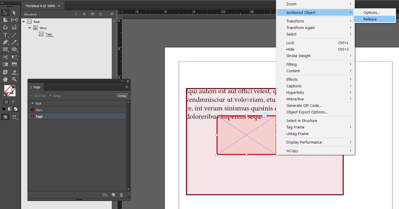 Anchored frame looses the XML tag information as soon as anchor is ...