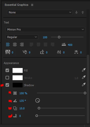 Is Spread really completely missing from Shadow for the new text title ...