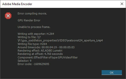 GPU/Lumetri Render Export Error | Community