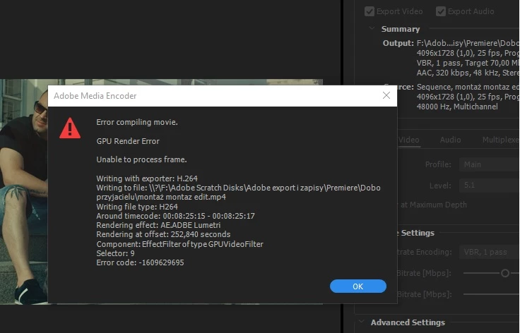 GPU/Lumetri Render Export Error | Community