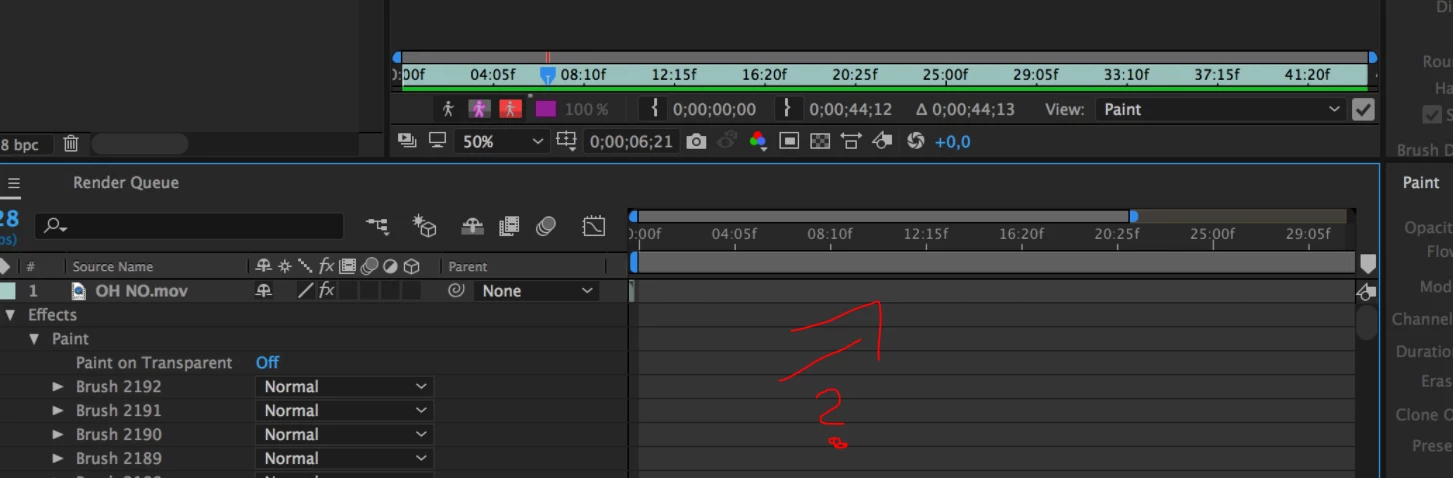 Why does none of my "scribbling" in After Effects show up when I render ...