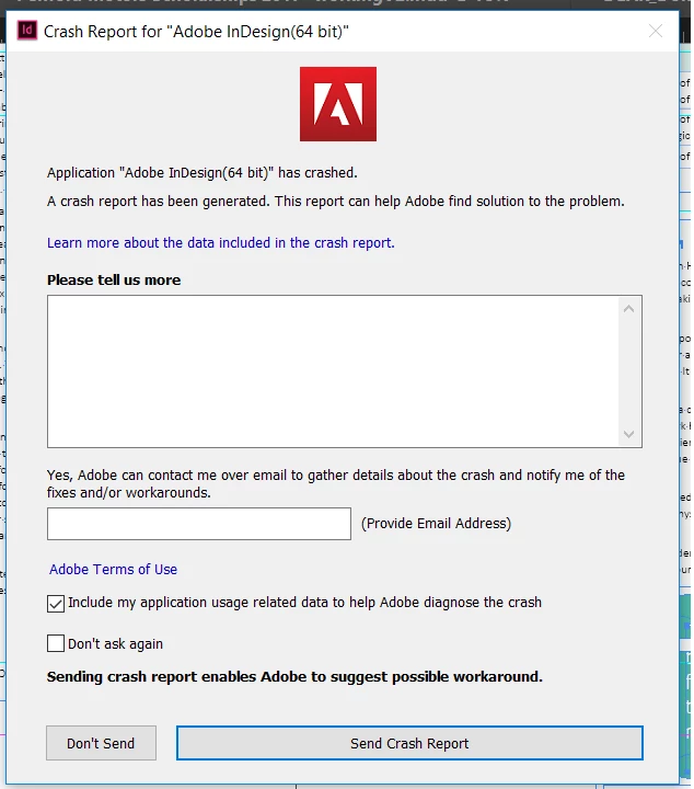 Crash Report Location InDesign 2018 64bit | Community