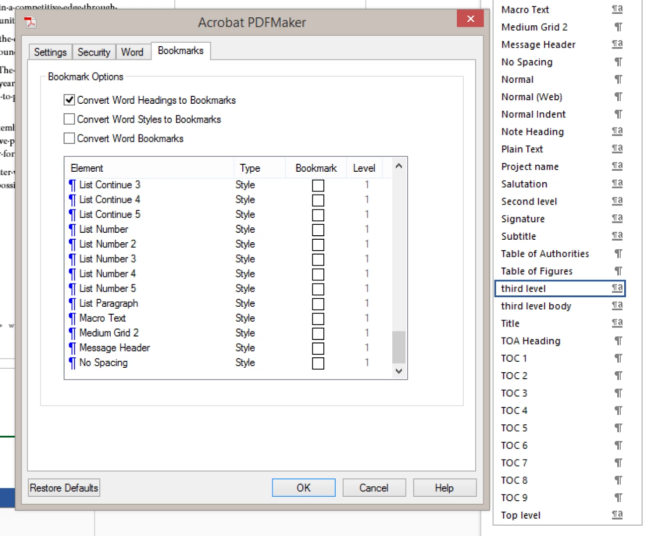 Acrobat PDFMaker Bug: Bookmarks tab | Community