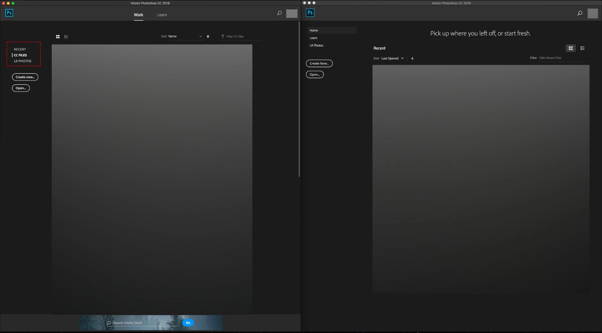 Photoshop CC 2019 Update Home Screen | Where are "CC Files" gone ...