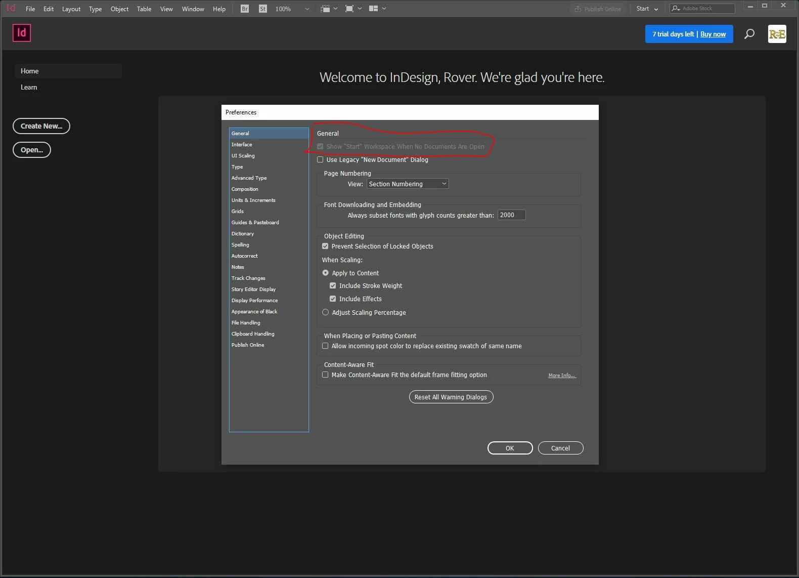 Can't hide the Home Screen in Adobe Indesign CC 2019 | Community