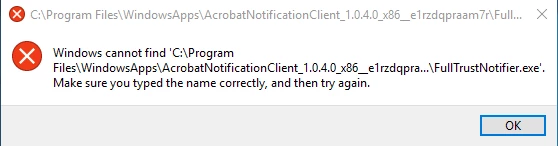 Windows cannot find AcrobatNotificationClient | Community