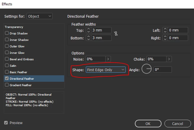 When use shape option in directional feather effects at adobe indesign ...