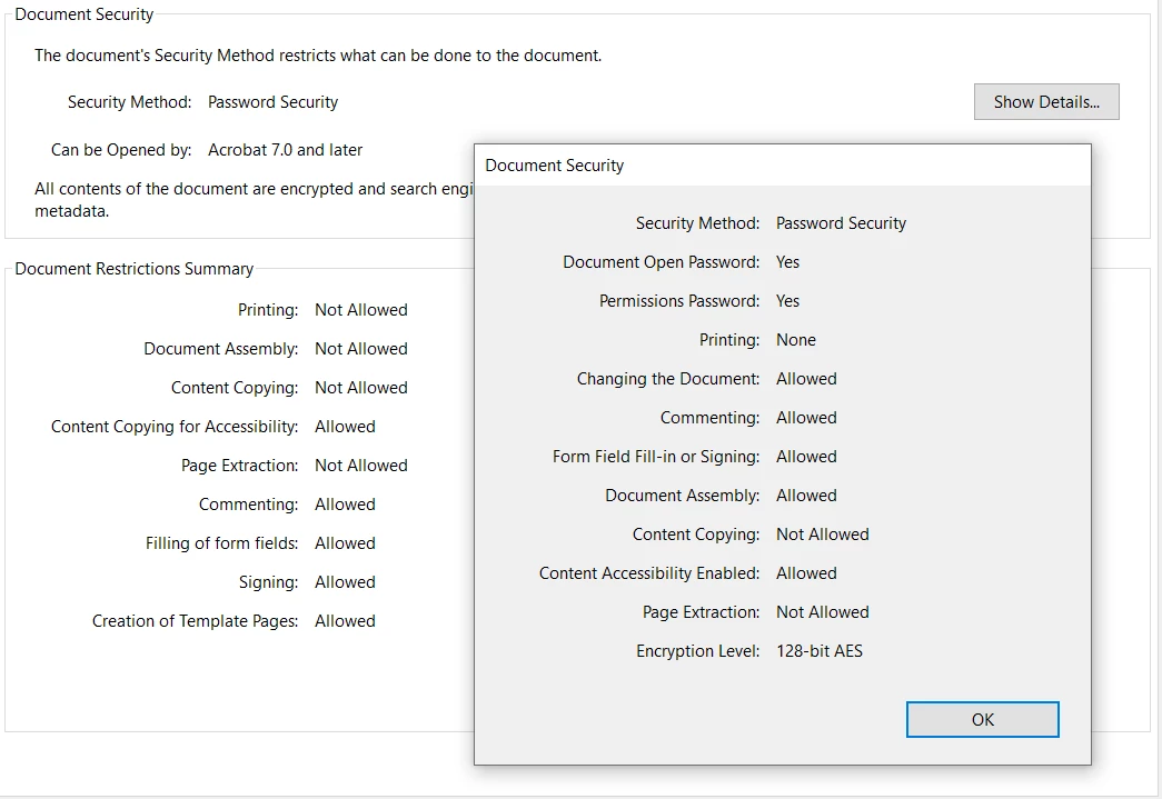 My permissions in the "document security details" are different from ...