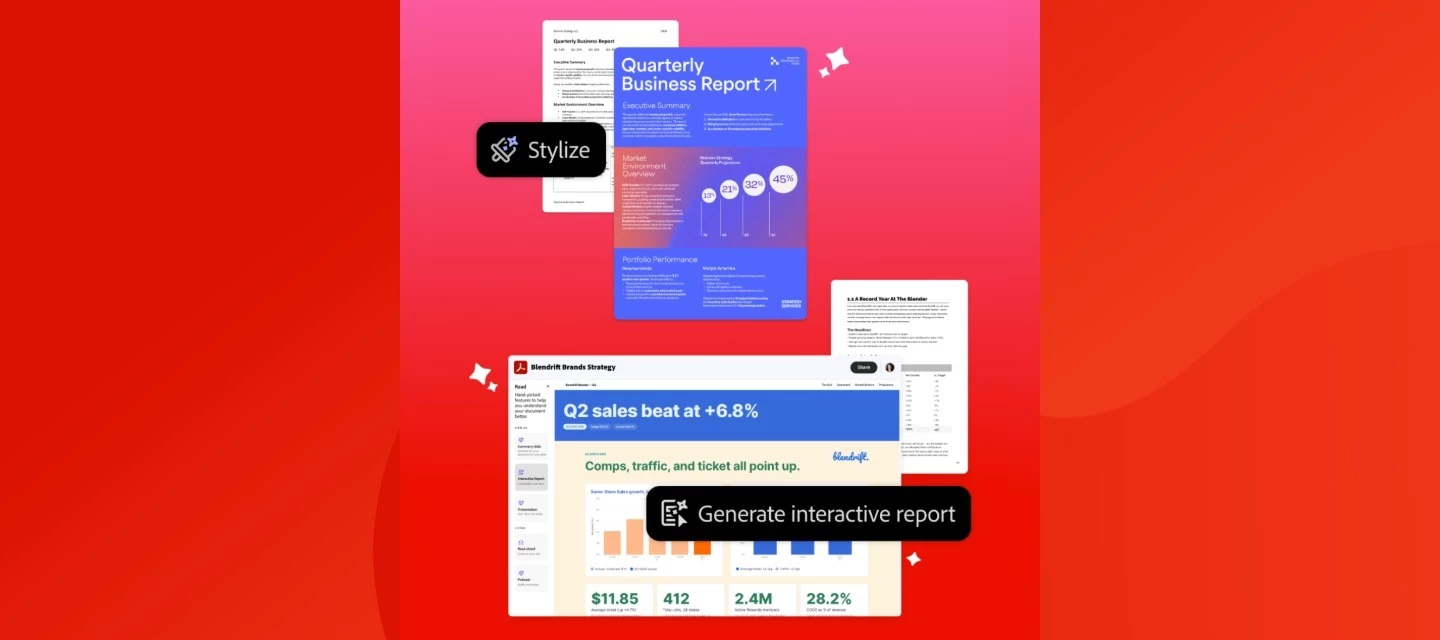 Adobe Acrobat's AI tools turning documents into polished, data-rich reports with Stylize and Generate features
