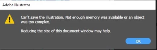 Error: Can't save the illustration. Not enough memory was available or ...