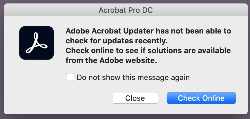 Unable to Update Warning--Acrobat DC | Community