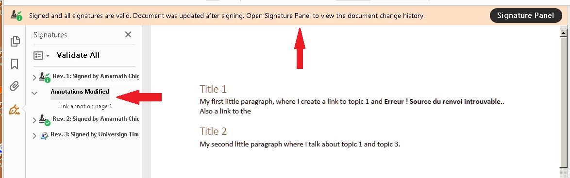 Adding 2nd signature causes : Annotations Modified > Link annot on page ...
