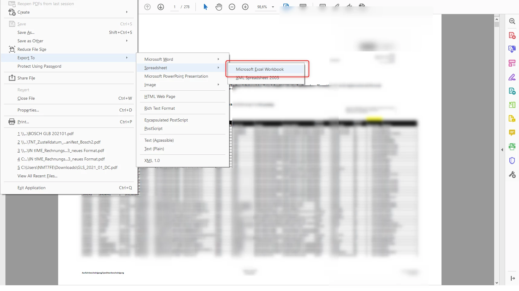 Export PDF to Microsoft Excel Workbook not working properly | Community