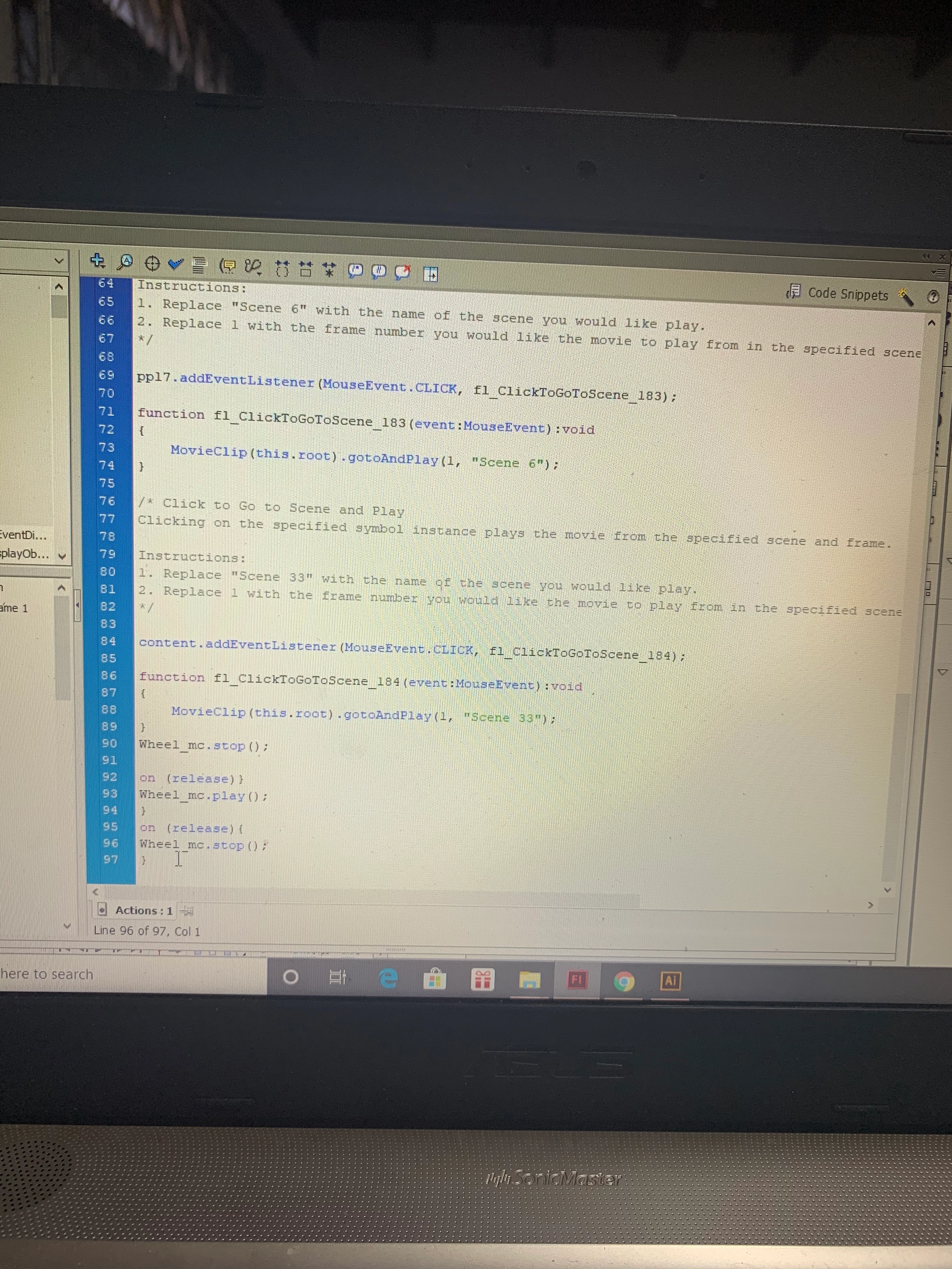 How Can I put the code Play And Stop Button in Flash Cs6 | Community