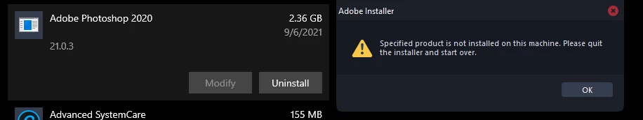 Issue uninstalling Adobe Photoshop 2020 | Community