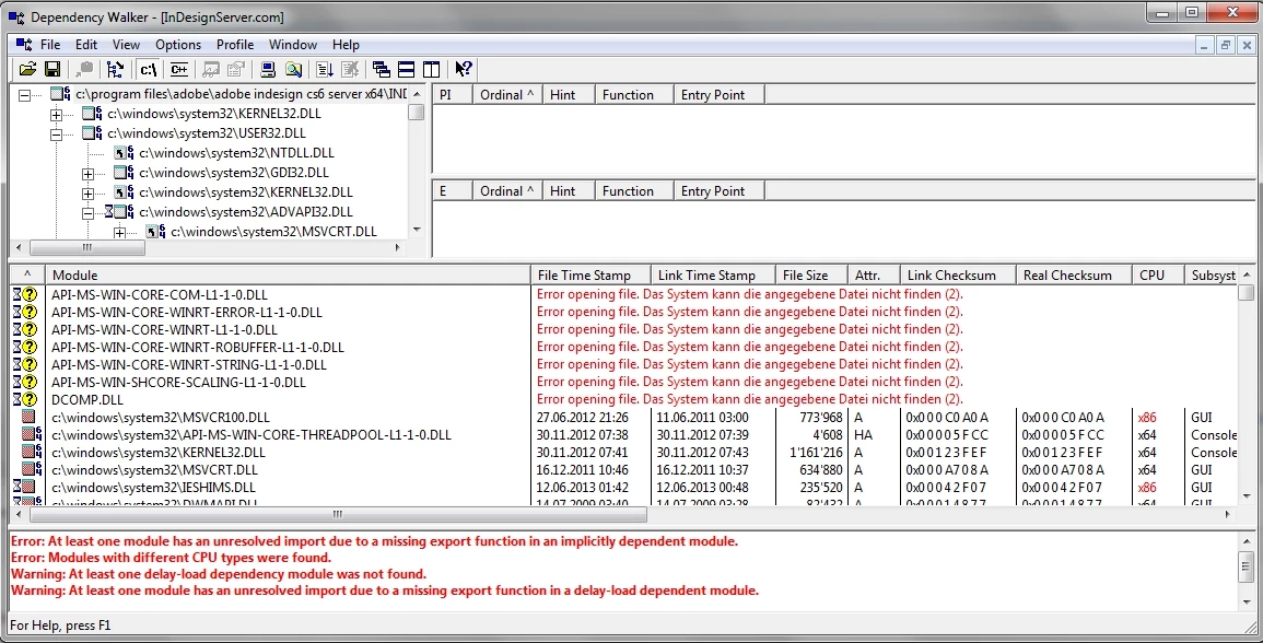 Ieshims Indesign Server CS6 / Windows 7 professionel 64bit: Can't start the ...