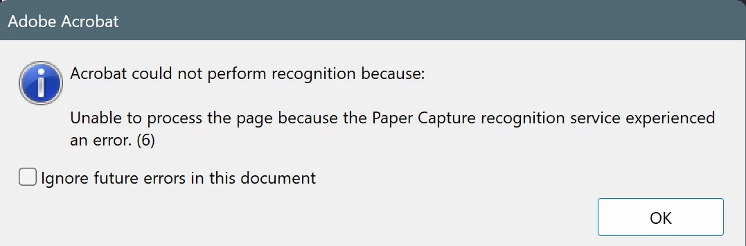 OCR error in Acrobat Pro DC 64bit | Community