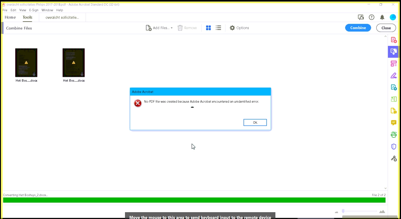 when trying to combine documents it gives the error below (acrobat ...