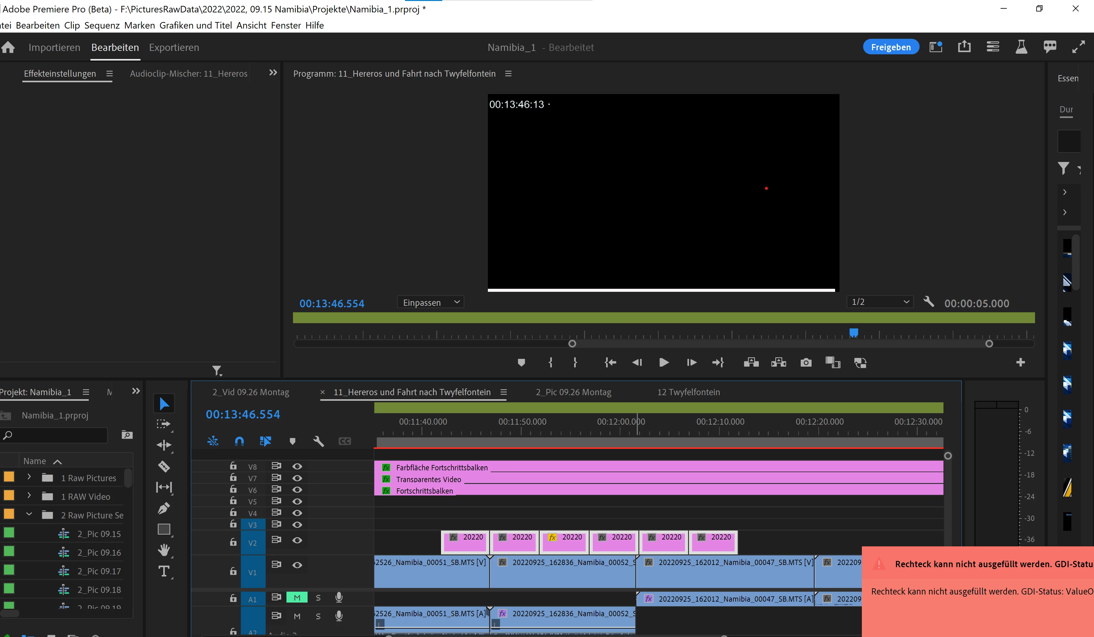 Selecting foto clips causes: Rectangle cannot be filled. GDI status ...