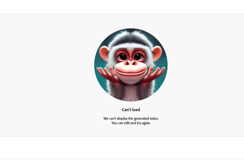 screenshot of error message Can't Load Something Went Wrong in Adobe Firefly