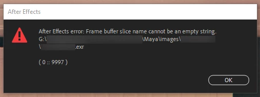 After Effects Error: Frame buffer slice name cannot be an empty