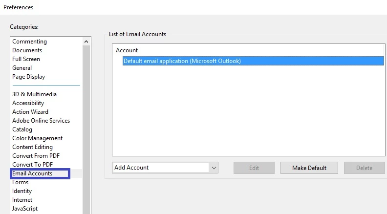 Error "Adobe Acrobat DC is unable to connect to your mail program ...