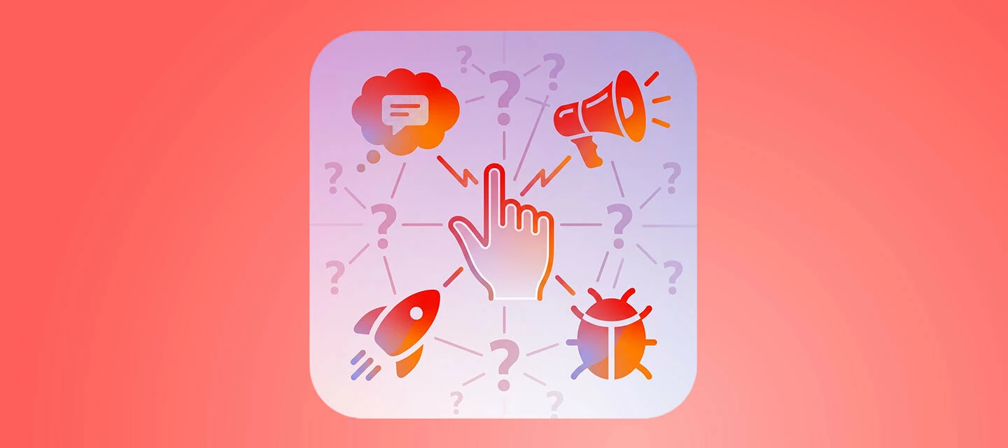 Red gradient with an image containing a computer cursor deciding where to click