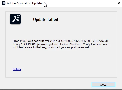 Acrobat DC updater error 1406 (internet explorer toolbar registry ...