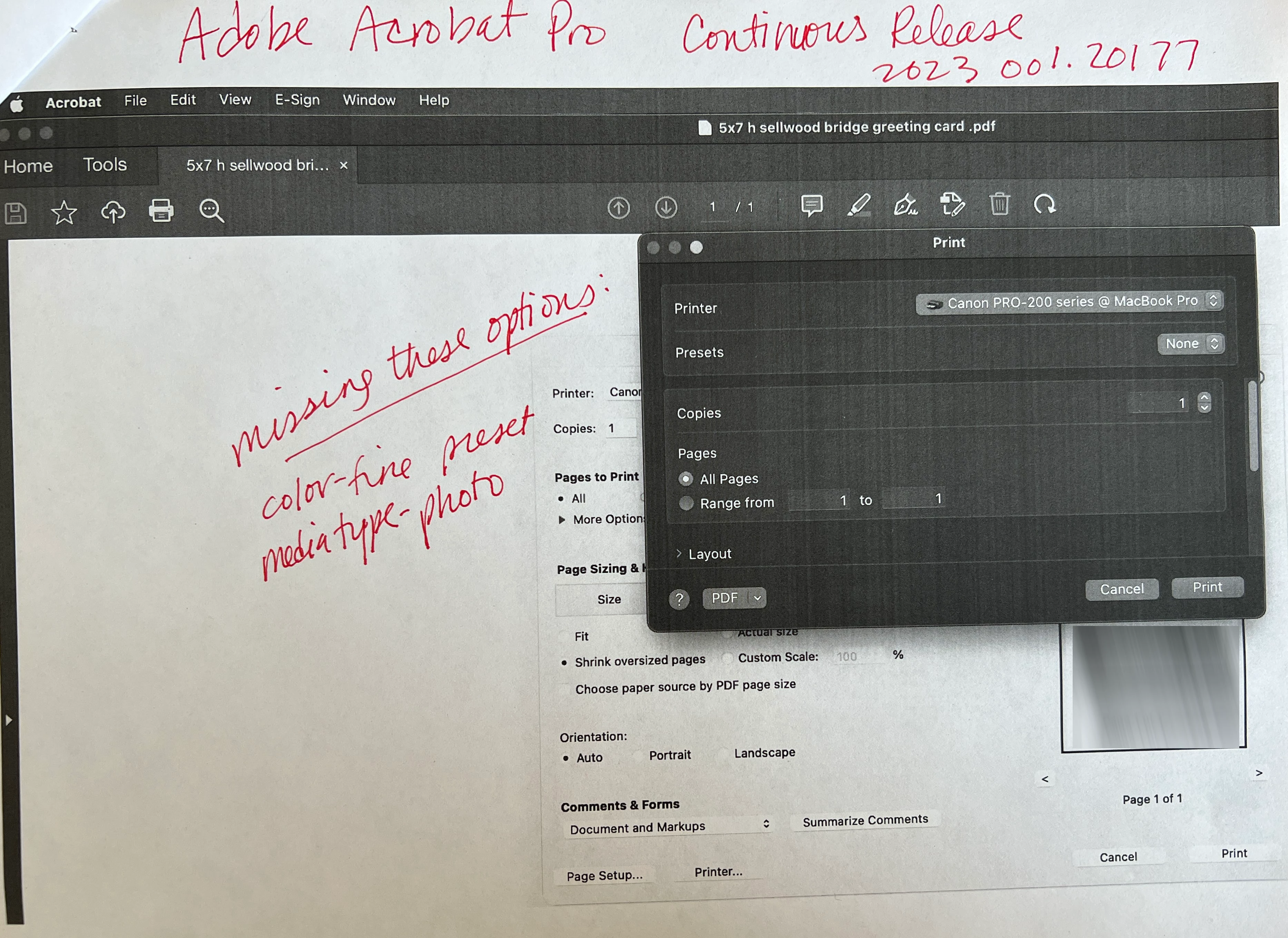 Printer dialog box options missing on CR | Community