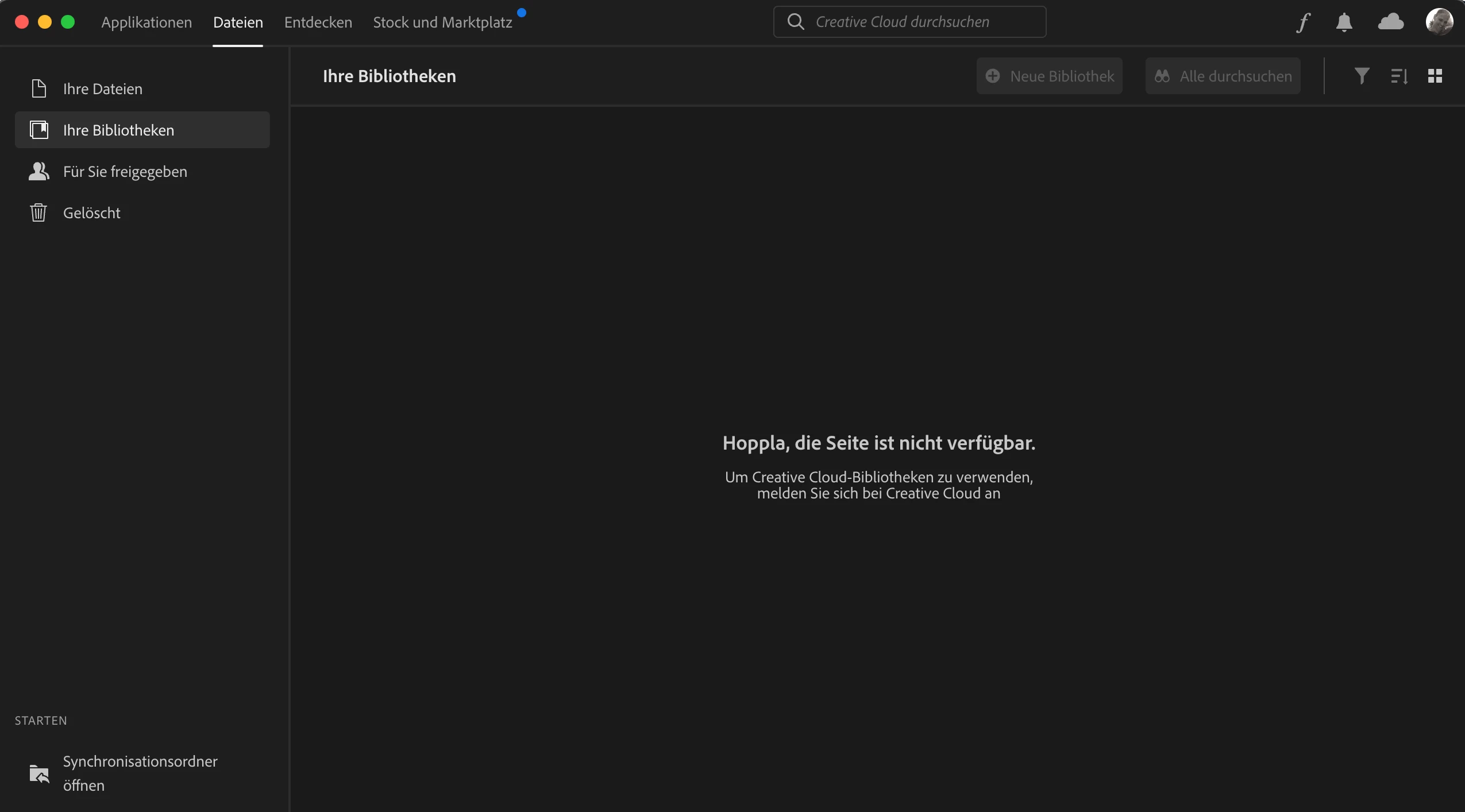 to use creative cloud libraries please log in to creative cloud ...