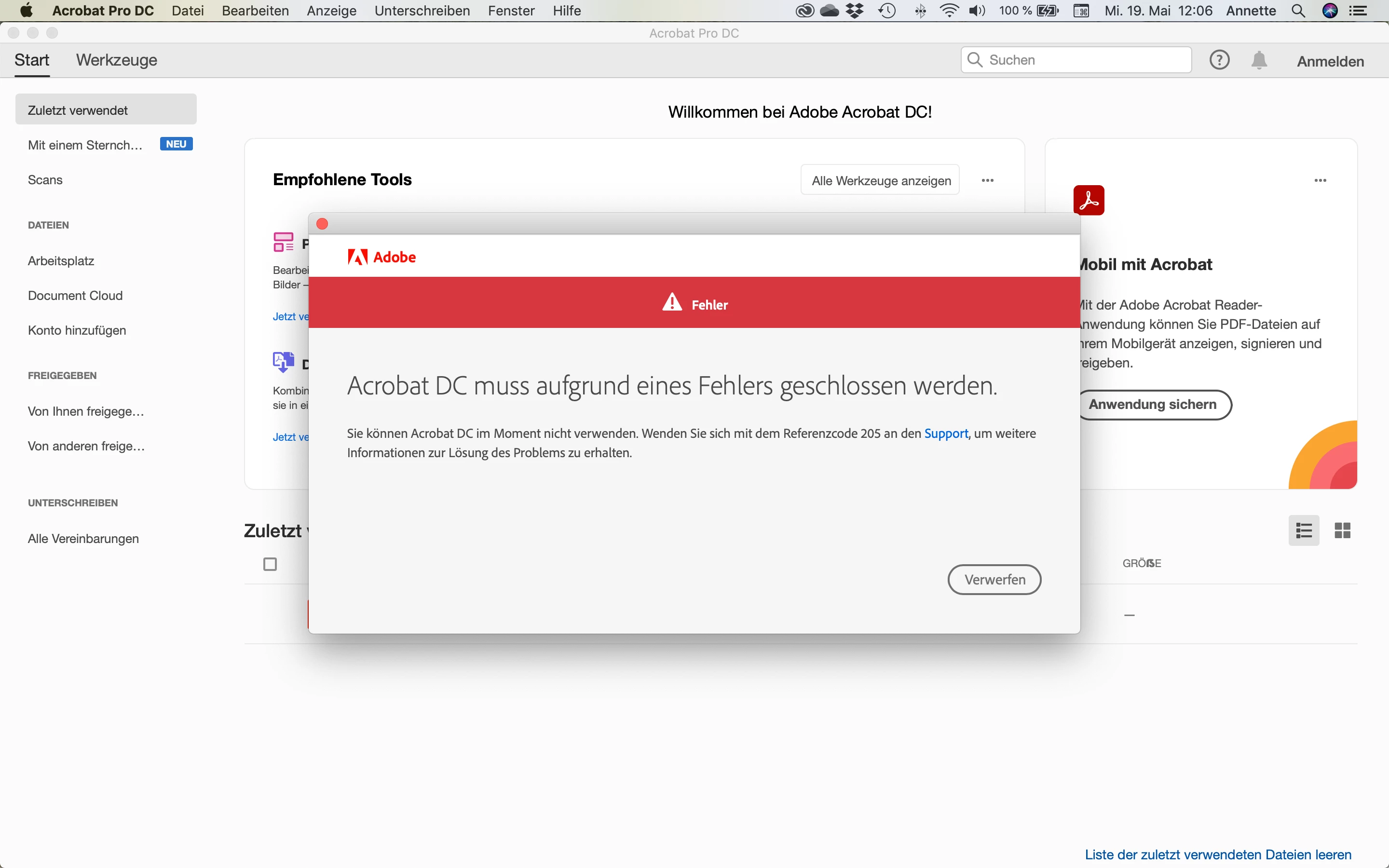 Acrobat Pro DC, Fehlercode 205 | Community