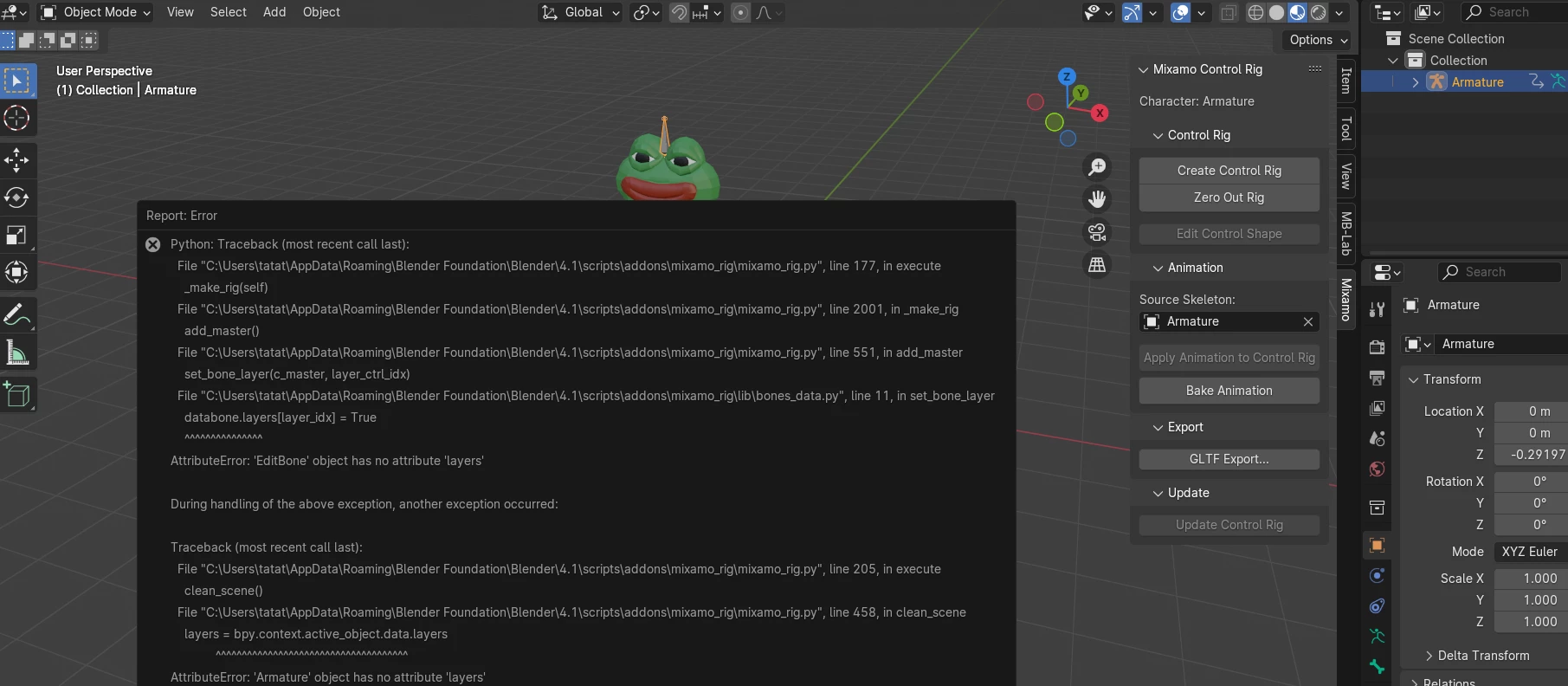 BUG inconnu mixamo blender add-ons | Community