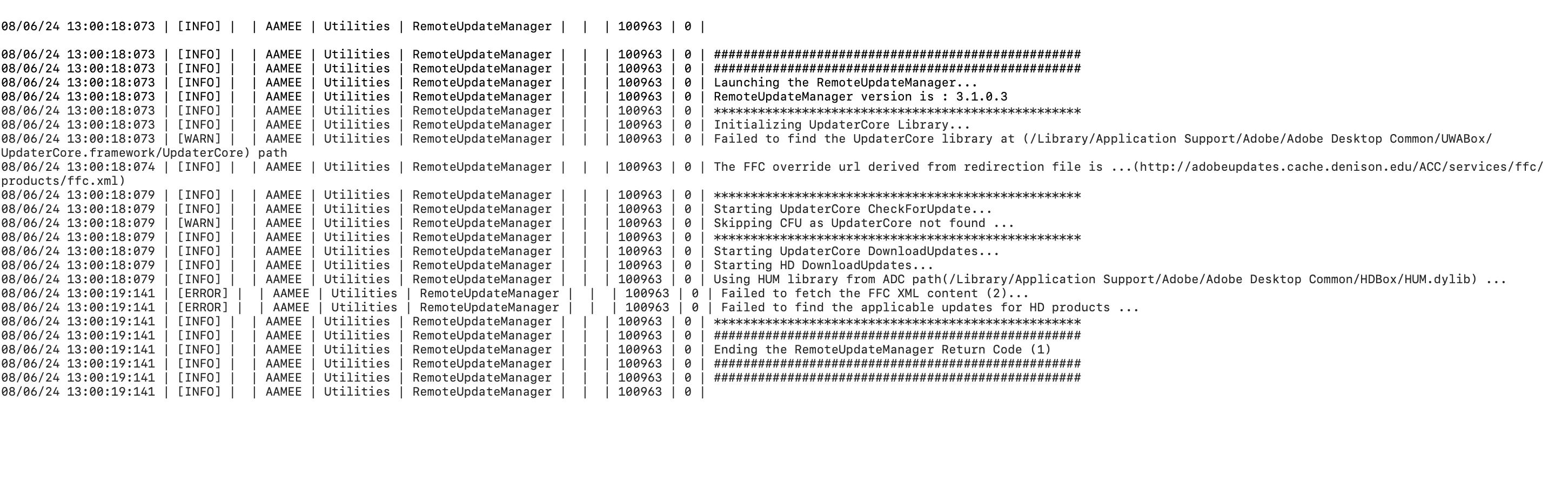 Issue with Updating Adobe Apps via RUM: Return Code 1 | Community