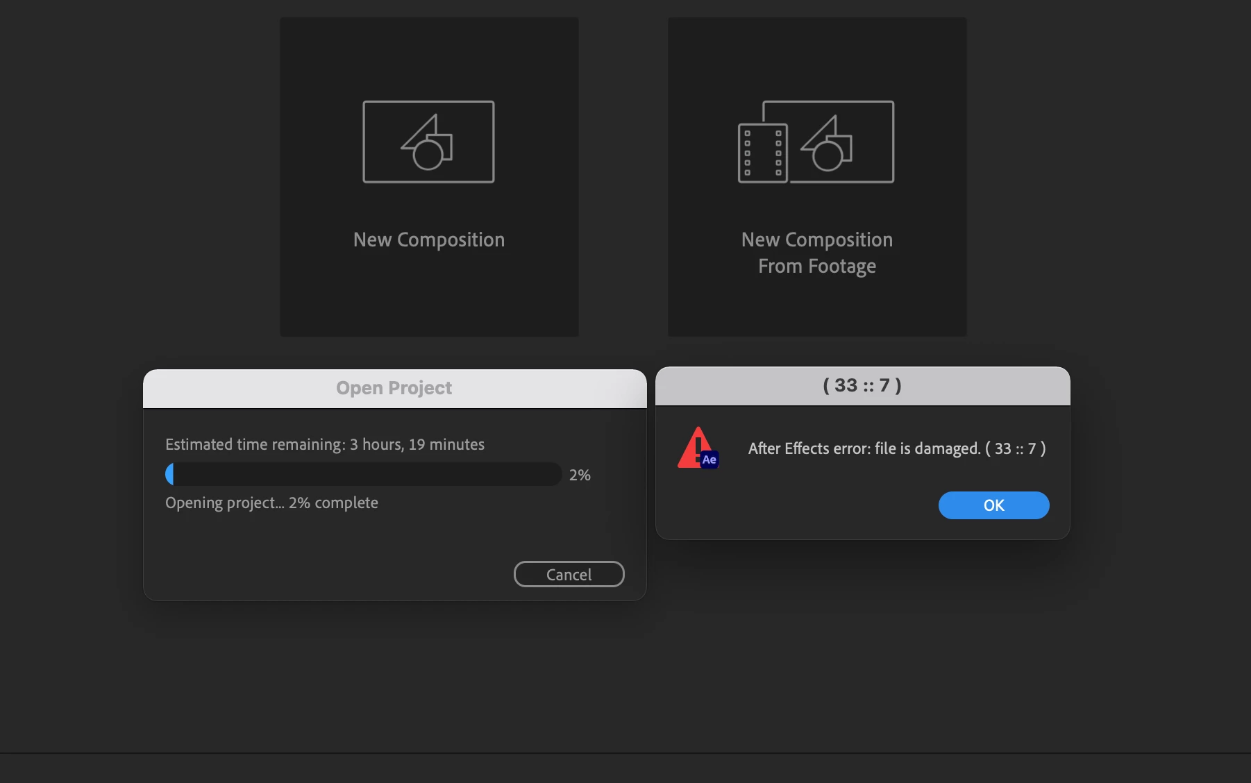 Project File Damaged Project files become damaged when opened with AE 2022: After Effects ...