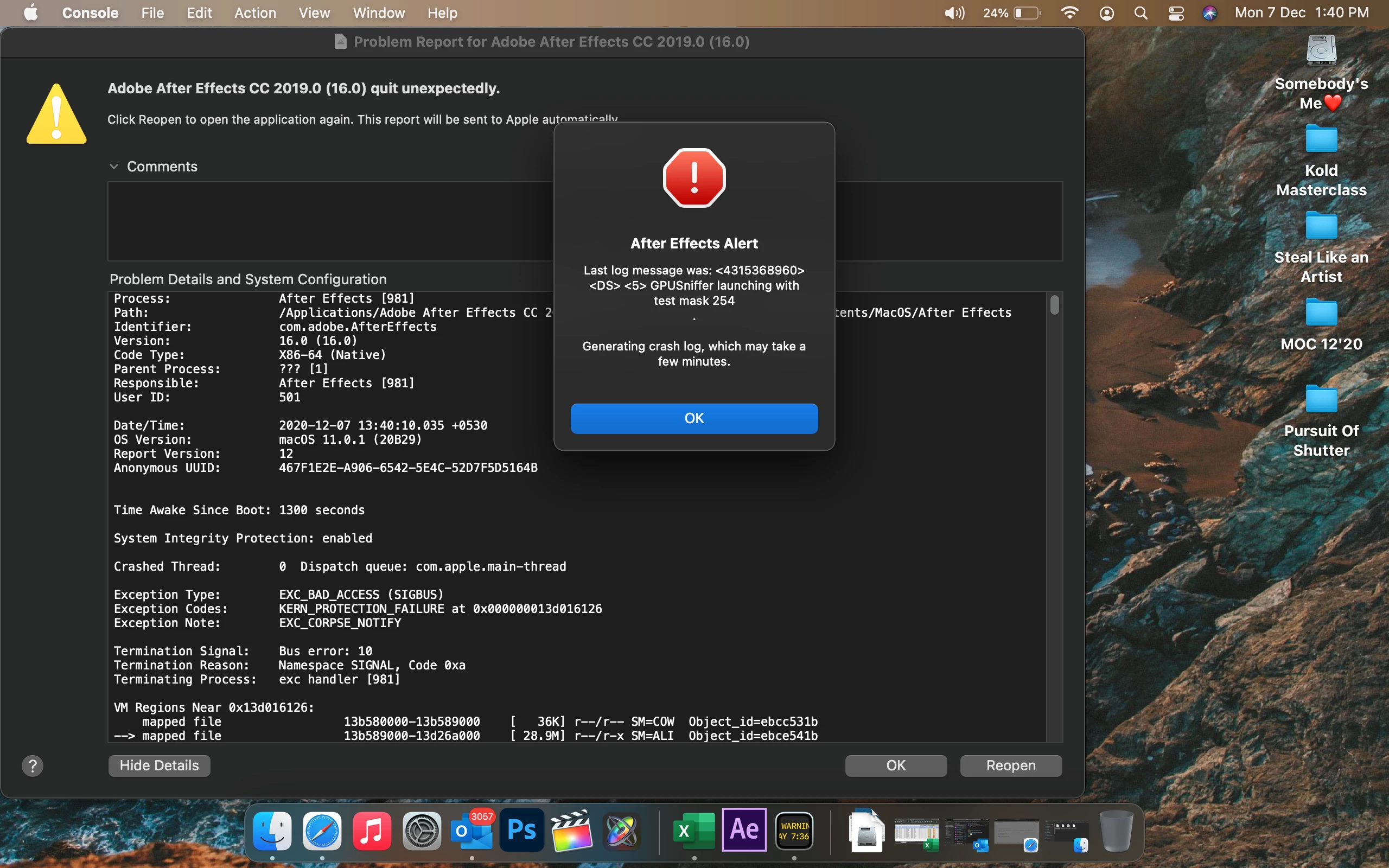 Adobe After effects crashes upon Launch- GPUsniffer launching with test ...