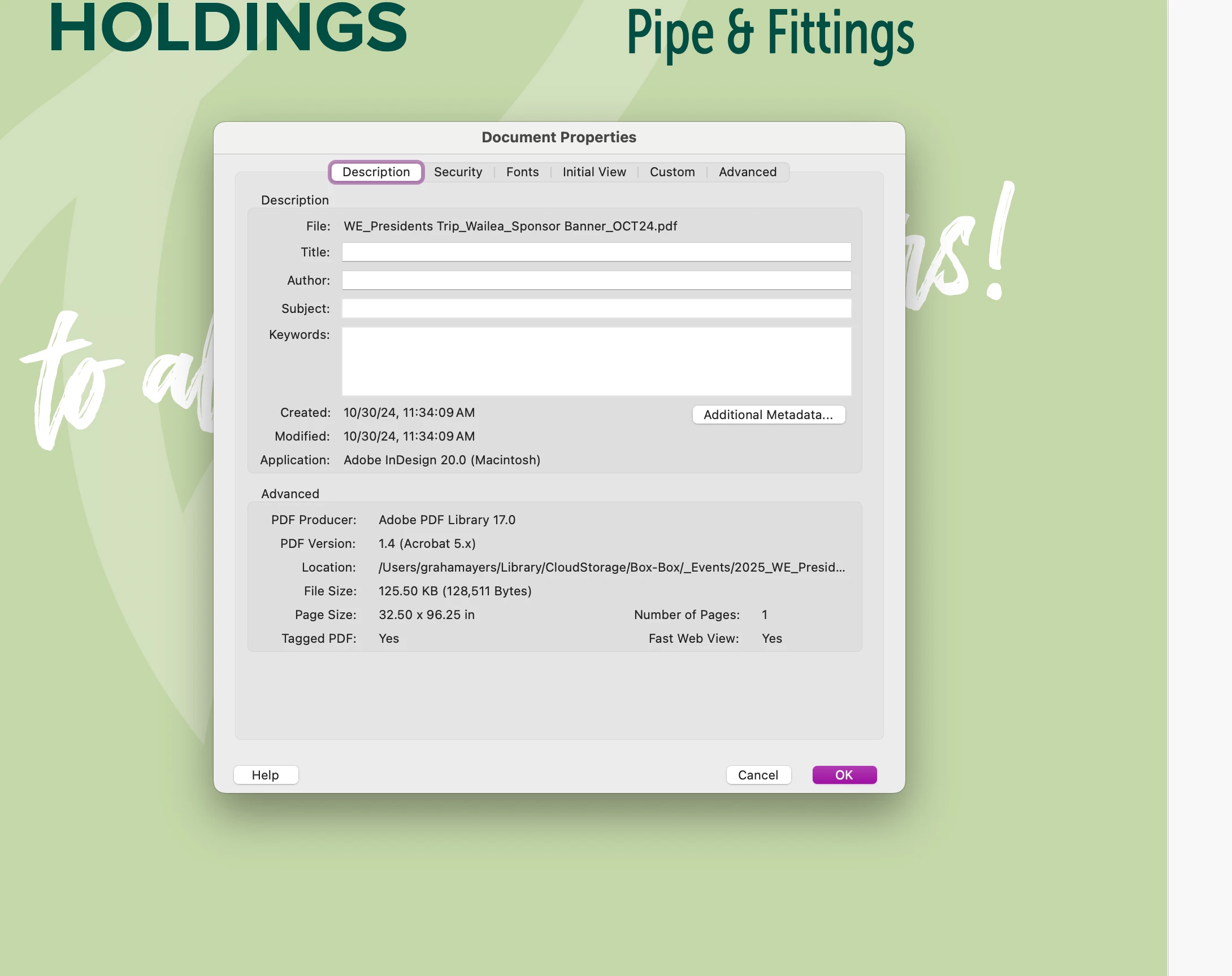 Saved a banner in InDesign and its size is increased when I open the ...