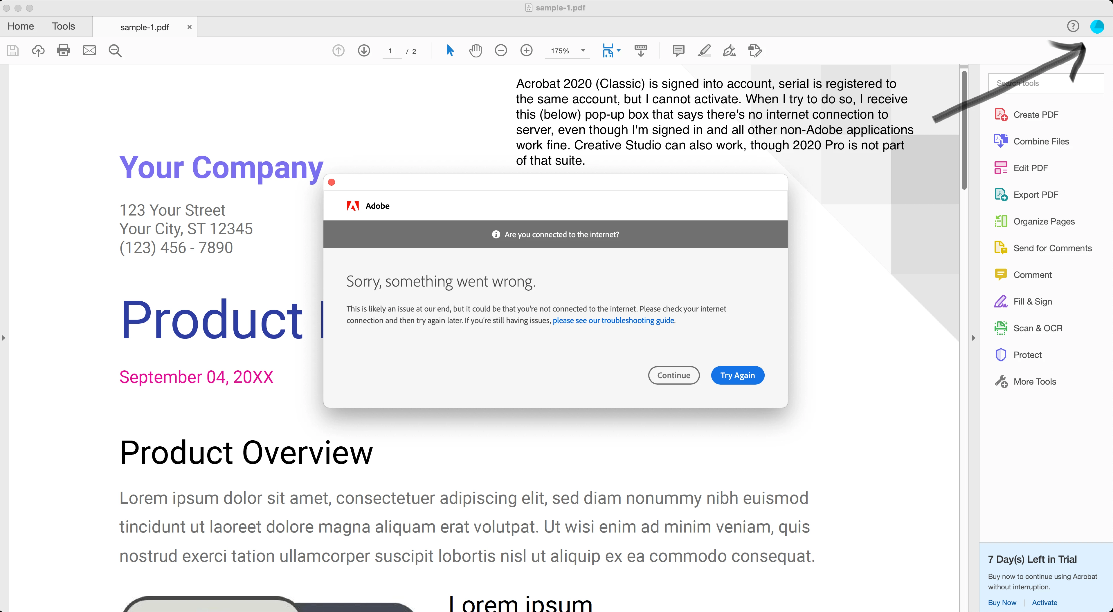 Adobe Acrobat 2020 Mac activation error | Community