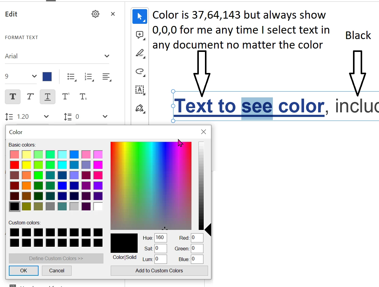 Font. Custom Color Rgb Unable to see RGB value font in adobe pro | Community
