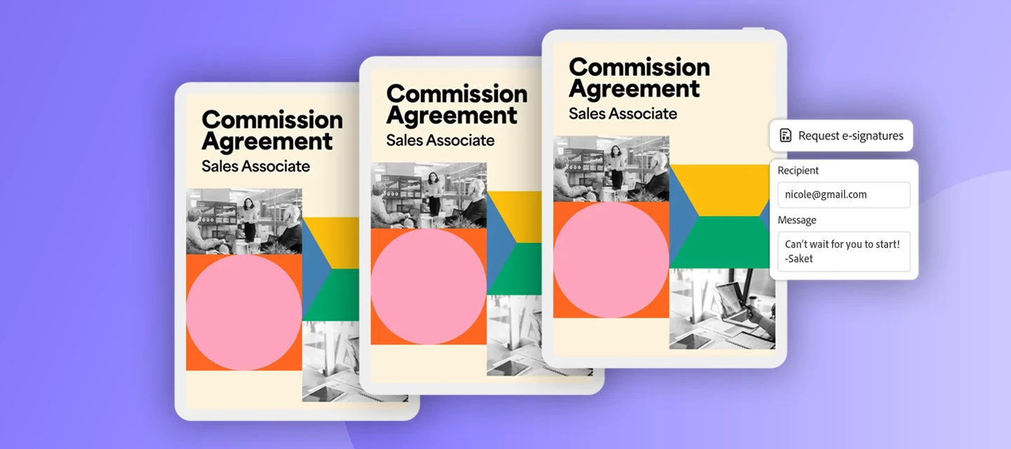 Infographic showing three copies of a Commission Agreement.