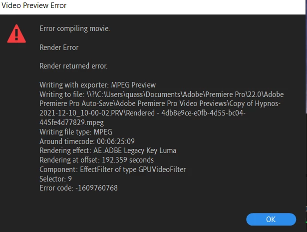 Can't render sequence containing luma key effect | Community