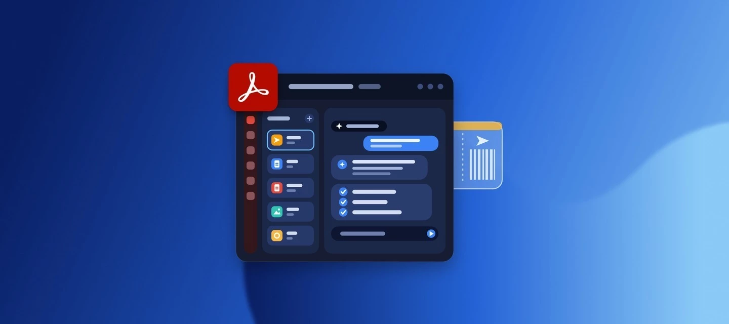 Adobe Acrobat PDF Spaces with organized travel documents and a boarding pass for planning a trip.