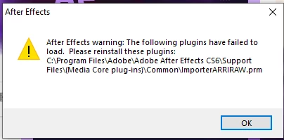 AE CS6 on Win 10 - "importerarriraw.prm plugin failed to load" error ...