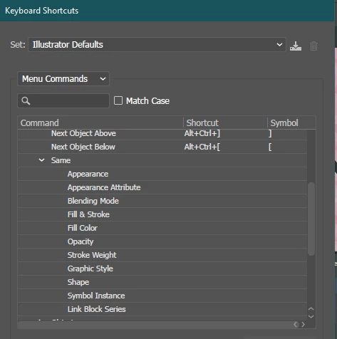 The shortcut 'select same stroke color' is not available on the ...